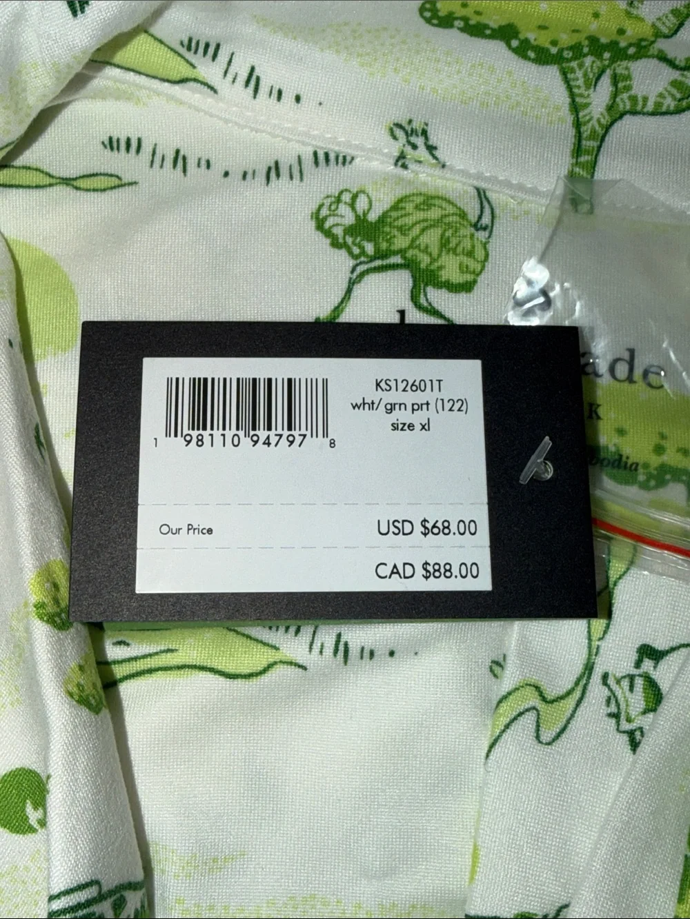 kate spade White Pajama Set with Lime Green Safari Print